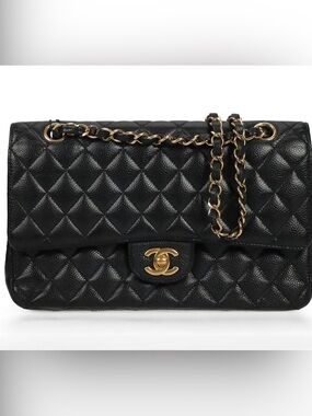 CHANEL Medium Classic Double Flap Black Caviar GHW - Full Set + Entrupy COA